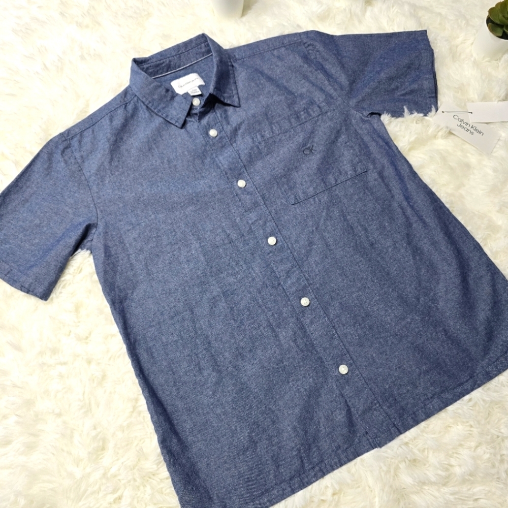 CK Calvin Klein denim button down boys shirt with chest pocket